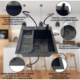 Cuba Gourmet Quadrada Aço Inox 44x44cm Black - Construinox